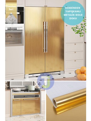 Technojet Kendinden Yapışkanlı Metalik Folyo Mutfak Banyo Tezgah Duvar Dolap Masa Kaplama 60 cm  x 100 cm  Gold