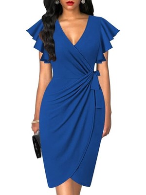 Kadın Abiye Dökümlü Kuşaklı Düğün Nişan Kına Gece Mezuniyet Şık Elbisesi Bağlamalı Elbise