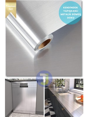 Technojet Kendinden Yapışkanlı Metalik Folyo Mutfak Banyo Tezgah Duvar Dolap Masa Kaplama 60 cm  x 500 cm  Silver