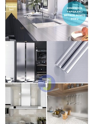 Technojet Kendinden Yapışkanlı Metalik Folyo Mutfak Banyo Tezgah Duvar Dolap Masa Kaplama 60 cm  x 500 cm  Silver