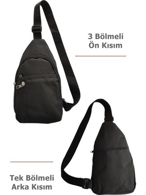 Outlet Çarşım 4 Bölmeli Erkek Düz Siyah Çapraz Omuz Çantası Bodybag