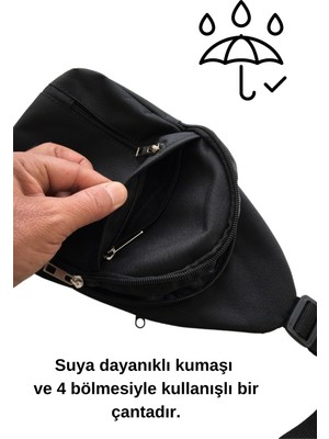 Outlet Çarşım 4 Bölmeli Erkek Düz Siyah Çapraz Omuz Çantası Bodybag