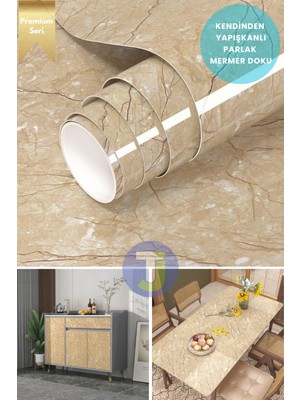 Technojet Kendinden Yapışkanlı Mermer Desen Folyo Mutfak Banyo Tezgah Duvar Kaplama 60 cm  x 300 cm  Sarı