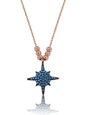 HS Demirci 925 Ayar Gümüş Mavi Yıldız Kadın Gümüş Kolye