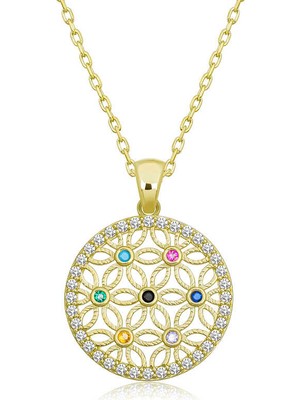 HS Demirci 925 Ayar Gümüş Renkli Taşlı Yaşam Çiçeği Kadın Gümüş Kolye