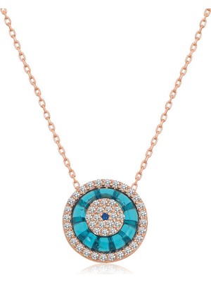 HS Demirci 925 Ayar Gümüş Rose Camgöz Nazar Kadın Gümüş Kolye