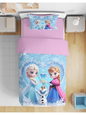 Erays Home Elsa ve Anna Frozen  3D Dijital Tek Kişilik Nevresim Takımı Bebek Kız Nevresim Takımı