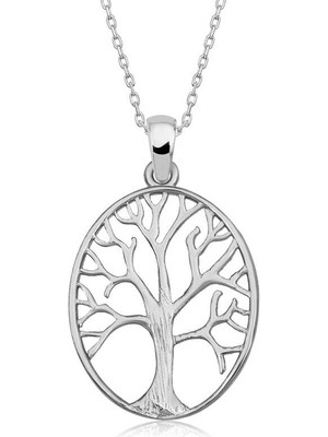 HS Demirci 925 Ayar Gümüş Renkli Taşlı Hayat Ağacı Kadın Gümüş Kolye