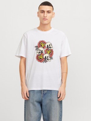 Jack & Jones Jack Jones Joranatomy Skull Tee Ss Crew Neck Ln Erkek Beyaz Tshirt 12272966-01