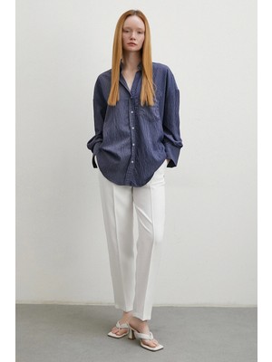 Never More Cepli Çizgili Gömlek Lacivert