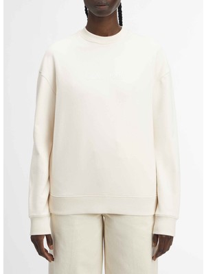 Calvin Klein Yuvarlak Yaka Baskılı Krem Kadın Sweatshırt Hero Logo Sweatshırt