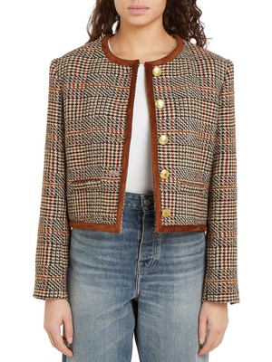 Tommy Hilfiger Standart Kahve Kadın Ceket Tweed Yün Mıx Check Crew Jacket