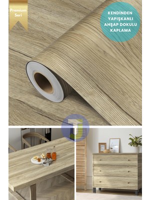 Technojet Kendinden Yapışkanlı Doğal Ahşap Dokulu Duvar Dolap Masa Mutfak Tezgah Kaplama 60 cm  x 300 cm