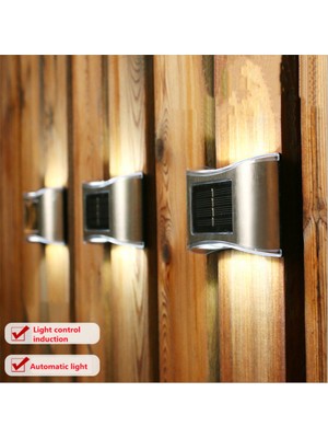 6 LED Güneş Duvar Lambası Açık Bahçe Işıkları Dış Duvar Aplik Teras Balkon Çit Sokak Dekoratif (Sıcak Beyaz) (Yurt Dışından)