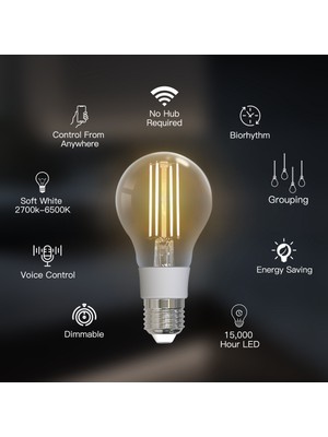 Wifi Akıllı Filament Ampul LED Işık Lambası E27 Kısılabilir Aydınlatma 2700K-6500K 806LM Tuya Alexa Google Ses Kontrolü 7W (Yurt Dışından)