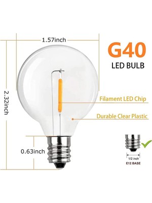 G40 LED Yedek Ampuller, E12 Vida Tabanlı Kırılmaz Küre Ampuller Açık Hava Işık Zincirleri Için, Sıcak Beyaz, 30 Paket (Yurt Dışından)