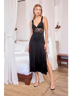 Monamise Kadın Göğüs ve Sırt Dekolteli Dantelli ve Yırtmaçlı Gecelik 18610