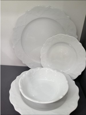 Porland Porselen Queen 24 Parça 6 Kişilik Beyaz Yemek Takımı Klasik Tasarım