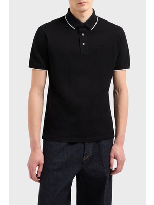 Emporio Armani Şeritli  Pamuk Düğmeli Polo Yaka T Shirt Erkek Polo Yaka T Shirt EM000858 AF12955 UC001