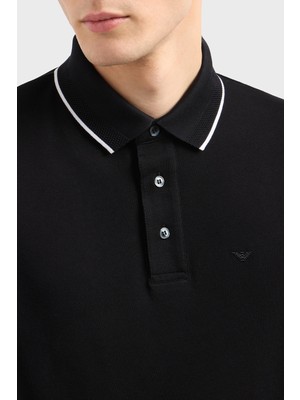 Emporio Armani Şeritli  Pamuk Düğmeli Polo Yaka T Shirt Erkek Polo Yaka T Shirt EM000858 AF12955 UC001