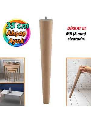 Glaswen Ahşap Ayak 35 cm Masa Zigon Sehpa Tv Ünitesi Puf Tabure Ayağı Ayakları Konik M8 Civatalı