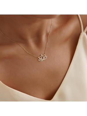Altıntaş Taşlı Lotus Çiçeği Altın Kolye