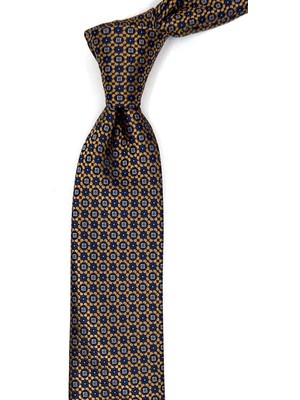 Kravatkolik Lacivert - Sarı Motif Desen Slim Kravat SK7984