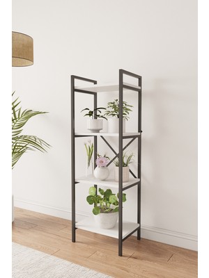 Mobitopya Nilamu Saksılık / 4 Raflı /  Metal Aksamlı / Açık Raf / Kitaplık / Organizer / Ofis / Ev / Dekoratif