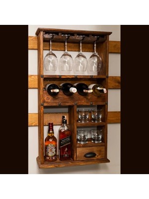 Veraart El Yapımı Rustik Desenli Ahşap Içki Viski Şarap Dolabı Şaraplık
