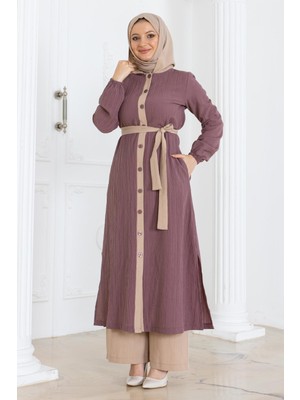 Moda Mihram Kapşonlu Düğmeli Takım Gül Kurusu 19238