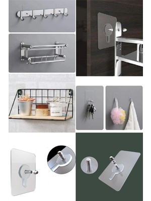 Omilife Pratik Kancalı Duvar Askısı Yapışkanlı Vidalı Askı 4'lü Paket