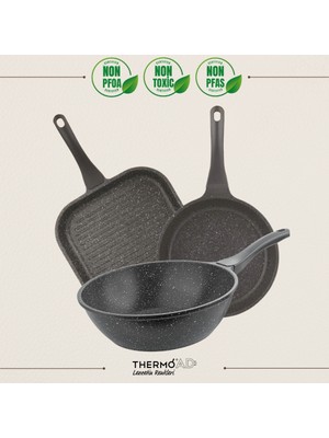 Thermoad | 3 Parça Tava Seti | Izgara Tava | Wok Tava | Kızartma Tavası