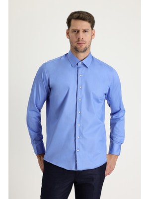 Uzun Kol Slim Fit Dar Kesim Pamuklu Non Iron Saten Klasik Gömlek