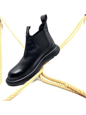 New Optimal 4712 Eva Siyah Erkek Hakiki Deri Bot - Siyah