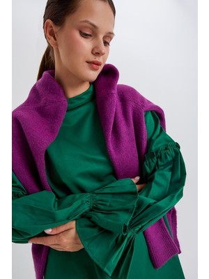 ALLDAY Yeşil-Kolu Lastikli Fırfır Detaylı Tunik