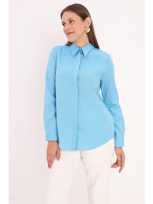 ALLDAY Turkuaz-Gizli Patlı Gömlek Tunik