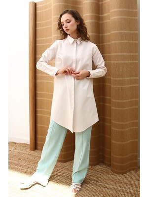 Açık Pembe-Gizli Patlı Gömlek Tunik