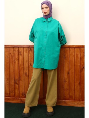 ALLDAY Yeşil-Oversize Cepli Gömlek Tunik