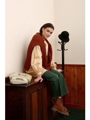 ALLDAY Bej-Gömlek Yakalı Büzgü Detaylı Oversize Tunik