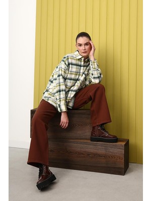 ALLDAY Yeşil-Ekru-Rahat Kalıp Gömlek Tunik