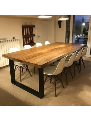 Masa Tasarım Dünyası x  Doğal Ahşap Metal U Ayak Yemek Masası