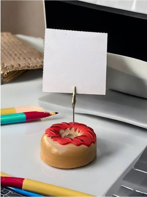 Perazayn Kırmızı Çikolata Süsü Desenli Donut Model Temalı Fotoğraf Not Tutacak Ofis Masası Tutacağı Hediyelik