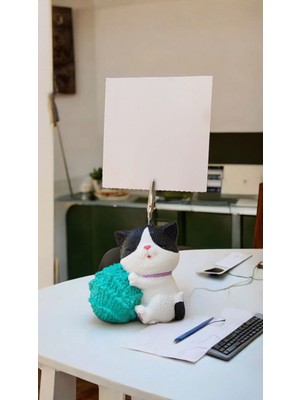 Perazayn Turkuaz Yumaklı Sevimli Kawaii Kedi Fotoğraf Not Tutacak Ofis Hediyelik