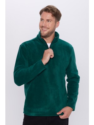 Tudors Erkek Standart Fit Rahat Kesim Tüylenme Yapmayan Soğuk Geçirmez Yeşil Dik Yaka Polar Sweatshirt