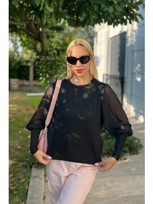 Ella Stylee Şifon Kollu Triko Kazak