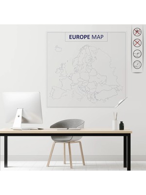 Zero Land Statik Kağıt Renksiz Dilsiz Avrupa Haritası 150  cm   x  156  cm  11