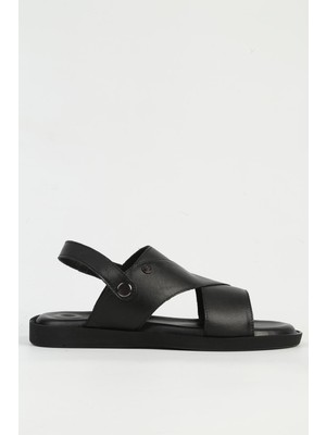 Pierre Cardin Hakiki Deri Siyah Erkek Sandalet PC-7315