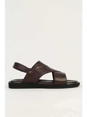 Pierre Cardin Hakiki Deri Kahve Erkek Sandalet PC-7315