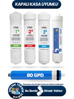 H-MAX Reverse Osmosis System Lg Membranlı Inline Kapalı Kasa Tüm Su Arıtma Cihazlarına Uyumlu 5'li Filtre Takımı