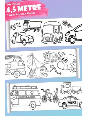 Taşıt Temalı Eğitici Aktivite Dev Boyama Kağıdı 4,5 Metre
